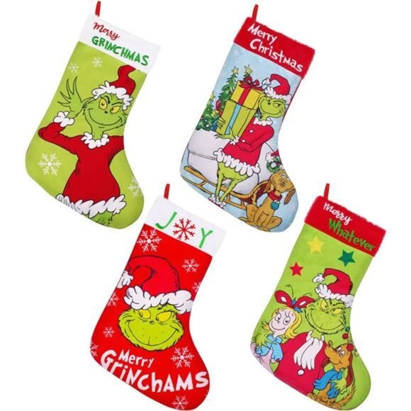 4 Pack Grinchs Christmas Stocking,18 Inch Large Grinchs Stockings Christmas‎ - Picture 1 of 6